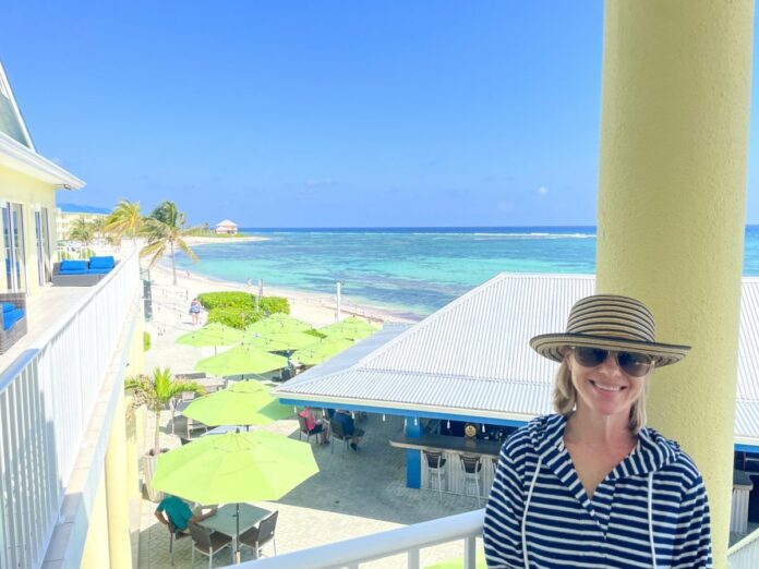 View overlooking beach bar at the Wyndham Reef Resort in Grand Cayman East End